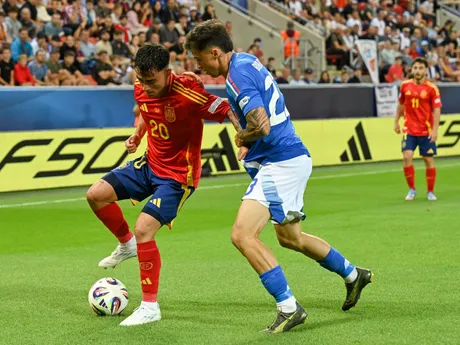 Fotka zo zápasu skupiny A Španielsko - Taliansko na EURO U21 2025.